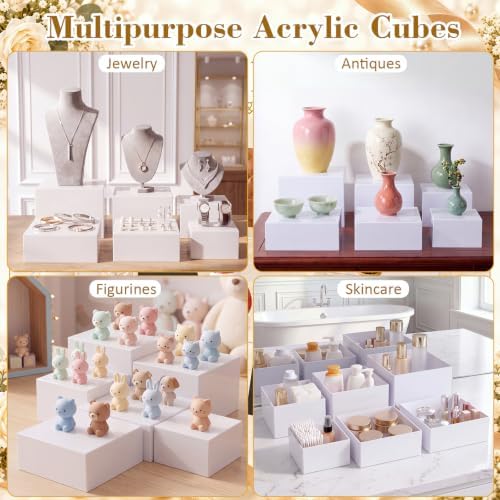 6 Pcs White Acrylic Buffet Risers Set Square Acrylic Display Boxes in White, alternate view 6
