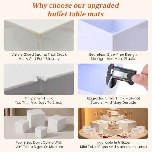 6 PCS White Acrylic Buffet Risers with 6 Signs and 8 Markers, Buffet Risers and Stands Nesting Cube Boxes with, alternate