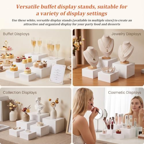 6 PCS White Acrylic Buffet Risers with 6 Signs and 8 Markers, Buffet Risers and Stands Nesting Cube Boxes with, alternate