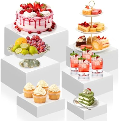 6 Pcs White Acrylic Display Risers for Dessert Table (6"-10") in White