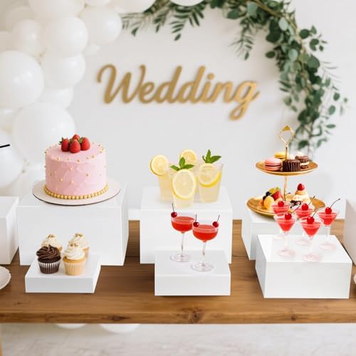 6 Pcs White Acrylic Display Risers for Dessert Table (6"-10") in White, alternate view 2