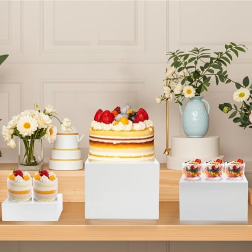 6 Pcs White Acrylic Display Risers for Dessert Table (6"-10") in White, alternate view 5