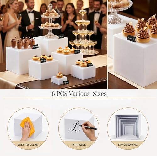 6 Pcs White Acrylic Food Display Stands in white, alternate view 4