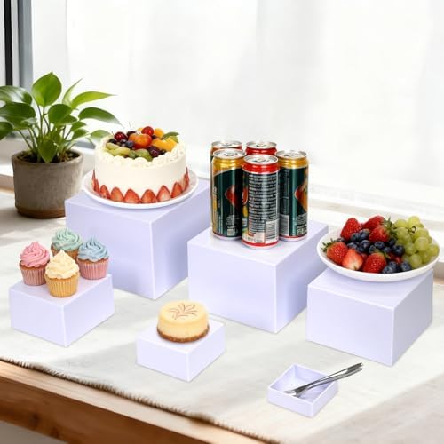 6 Pcs White Buffet Risers and Stands, Food Risers for Buffet Table, Display Stand Shelf for Party, Catering, alternate view 2