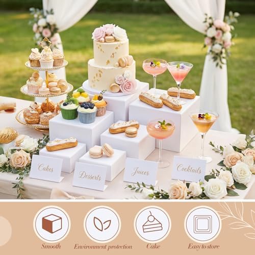 6 Pcs White Buffet Risers and Stands with Mini Table Sign and Maker in White, alternate view 5