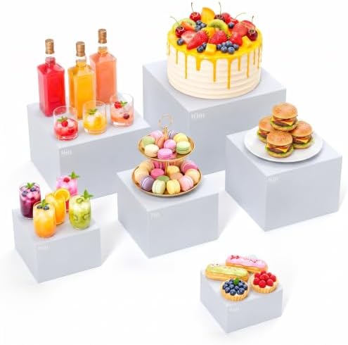 6 Pcs White Buffet Risers, Food Risers Display Stands for Buffet Table Party Catering Dessert Jewelry
