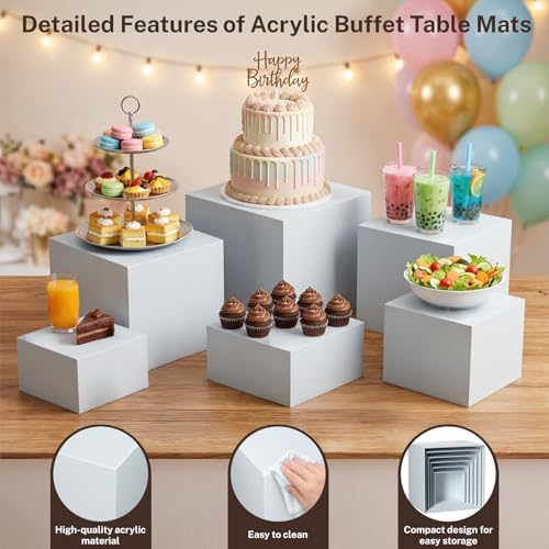 6 Pcs White Buffet Risers, Food Risers Display Stands for Buffet Table Party Catering Dessert Jewelry, alternate view 3