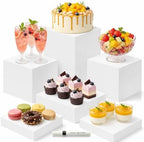 6 Pcs White Buffet Risers, Nesting Display Cubes for Food Display Stand in Clear
