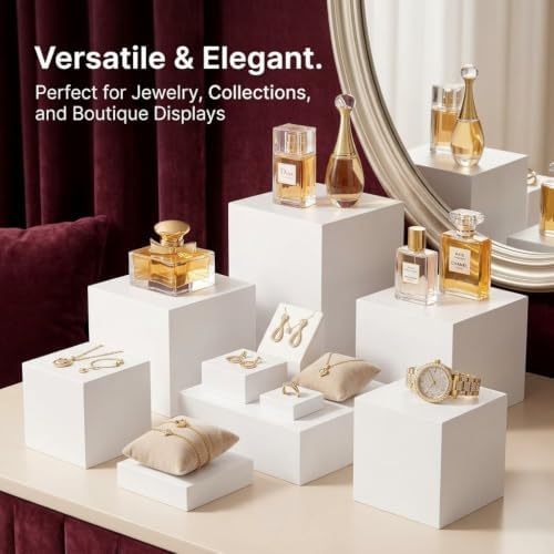 6 Pcs White Buffet Risers, Nesting Display Cubes for Food Display Stand in Clear, alternate view 3