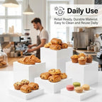 6 Pcs White Buffet Risers, Nesting Display Cubes for Food Display Stand in Clear, alternate view 5