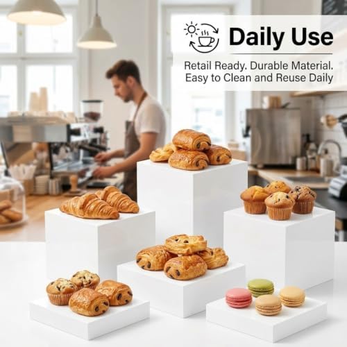 6 Pcs White Buffet Risers, Nesting Display Cubes for Food Display Stand in Clear, alternate view 5