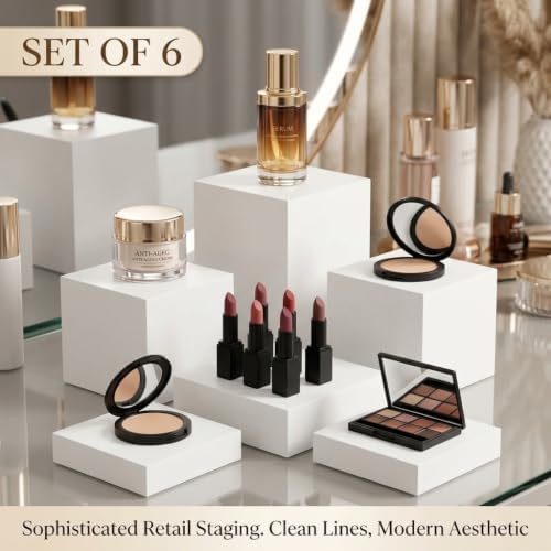 6 Pcs White Buffet Risers, Nesting Display Cubes for Food Display Stand in Clear, alternate view 6