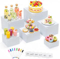 6 Pcs White Buffet Risers with Mini Sign and Marker, Food Risers Display Stands for Buffet Table Party Catering