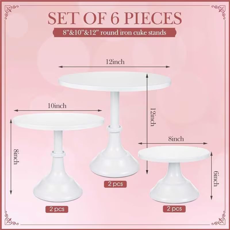 6 Pcs White Cake Stand Sets for Dessert Table Display 8/10/12 Inch Metal Cake Stands Round Cupcake Holder for, alternate view
