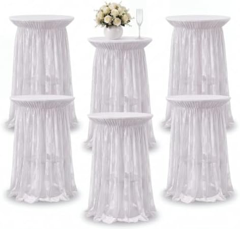 6 Pcs White Cocktail Table Covers with Lace Skirts 32 x 43 Inch in 32 x 43 Inch