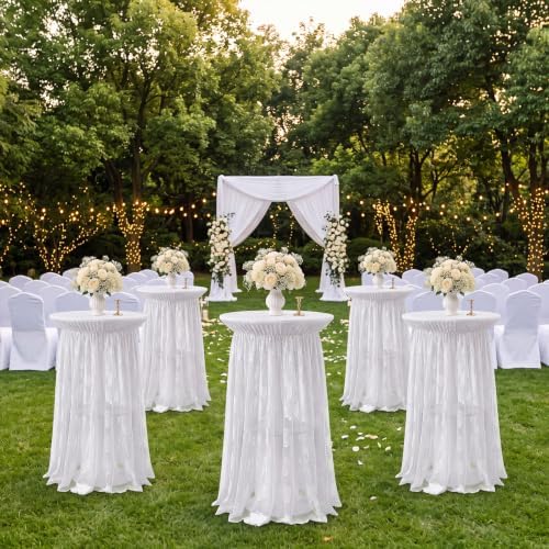 6 Pcs White Cocktail Table Covers with Lace Skirts 32 x 43 Inch in 32 x 43 Inch, alternate view 2