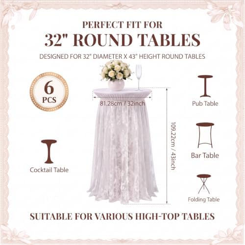 6 Pcs White Cocktail Table Covers with Lace Skirts 32 x 43 Inch in 32 x 43 Inch, alternate view 3