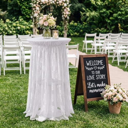 6 Pcs White Cocktail Table Covers with Lace Skirts 32 x 43 Inch in 32 x 43 Inch, alternate view 6