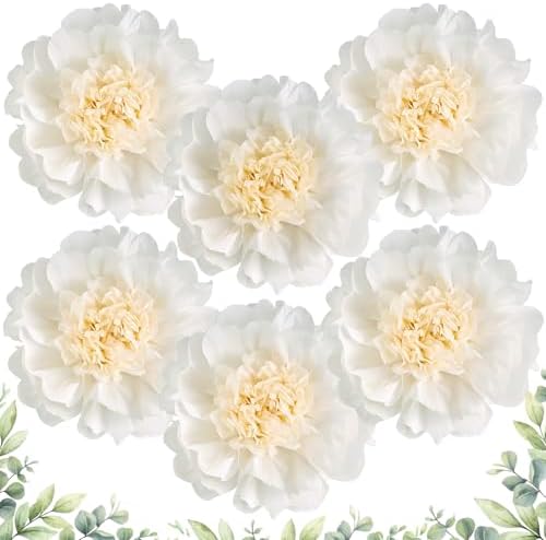 6 Pcs White Giant Paper Flowers Decorations 12" Large Tissue Artificial Crepe Paper Flowers for Party Wedding