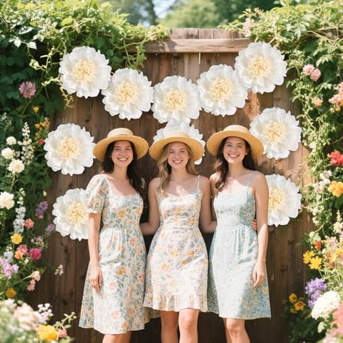 6 Pcs White Giant Paper Flowers Decorations 12" Large Tissue Artificial Crepe Paper Flowers for Party Wedding, alternate view