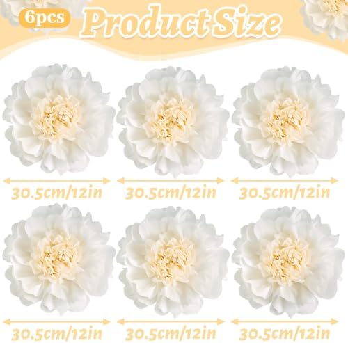 6 Pcs White Giant Paper Flowers Decorations 12" Large Tissue Artificial Crepe Paper Flowers for Party Wedding, alternate view