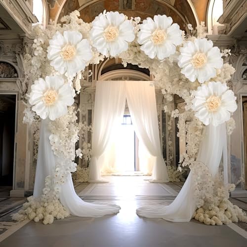 6 Pcs White Giant Paper Flowers Decorations 12" Large Tissue Artificial Crepe Paper Flowers for Party Wedding, alternate view
