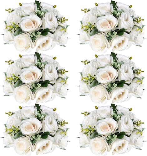 6 PCS White Roses Flower Balls for Centerpieces in White