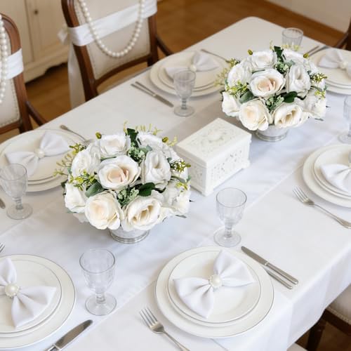 6 PCS White Roses Flower Balls for Centerpieces in White, alternate view 2