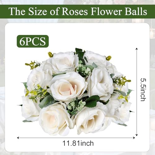 6 PCS White Roses Flower Balls for Centerpieces in White, alternate view 3