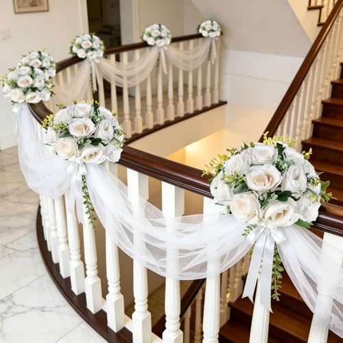 6 PCS White Roses Flower Balls for Centerpieces in White, alternate view 5