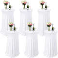 6 Pcs White Spandex Stretch Round Cocktail Table Skirt, 32x43 Inch High Top Table Covers, Fitted Table Cloths