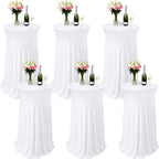6 Pcs White Spandex Stretch Round Cocktail Table Skirt, 32x43 Inch High Top Table Covers, Fitted Table Cloths