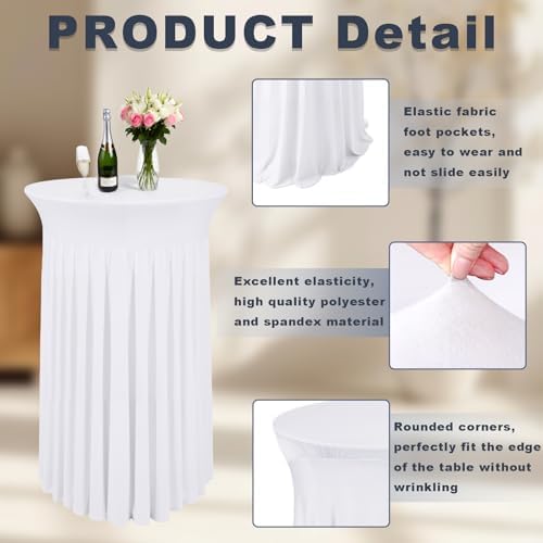 6 Pcs White Spandex Stretch Round Cocktail Table Skirt, 32x43 Inch High Top Table Covers, Fitted Table Cloths, alternate view