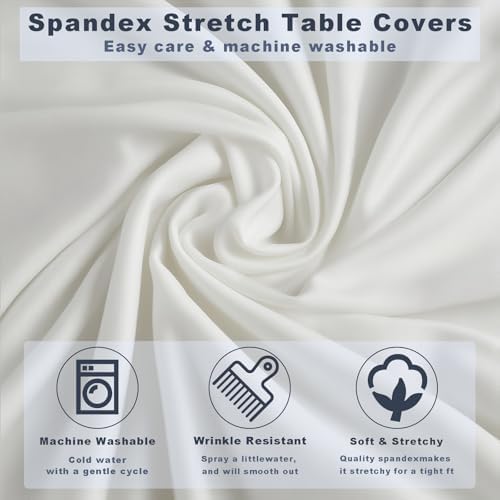 6 Pcs White Spandex Stretch Round Cocktail Table Skirt, 32x43 Inch High Top Table Covers, Fitted Table Cloths, alternate view