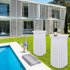 6 Pcs White Spandex Stretch Round Cocktail Table Skirt, 32x43 Inch High Top Table Covers, Fitted Table Cloths, alternate view