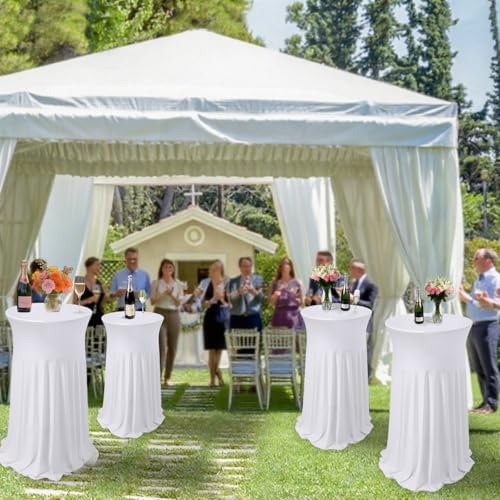 6 Pcs White Spandex Stretch Round Cocktail Table Skirt, 32x43 Inch High Top Table Covers, Fitted Table Cloths, alternate view