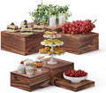 6 PCS Wooden Buffet Risers, Wood Display Risers for Food, Wooden Square Risers Display Stands, Food Risers for