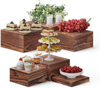 6 PCS Wooden Buffet Risers, Wood Display Risers for Food, Wooden Square Risers Display Stands, Food Risers for