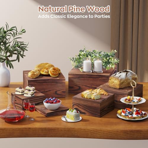 6 PCS Wooden Buffet Risers, Wood Display Risers for Food, Wooden Square Risers Display Stands, Food Risers for, alternate