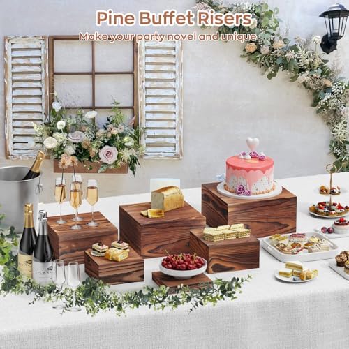 6 PCS Wooden Buffet Risers, Wood Display Risers for Food, Wooden Square Risers Display Stands, Food Risers for, alternate