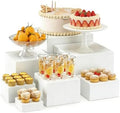 6-Piece Acrylic Buffet Riser Set | White Cube Displays for Parties, Weddings & Catering | Stackable Hollow-Base