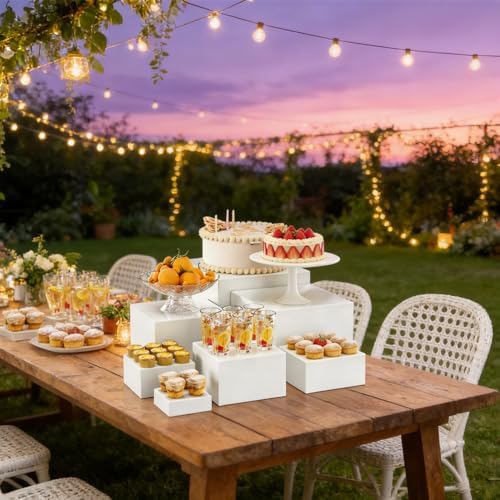 6-Piece Acrylic Buffet Riser Set | White Cube Displays for Parties, Weddings & Catering | Stackable Hollow-Base, alternate
