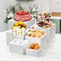6 Piece Buffet Risers Display Stand for Party, White Acrylic Cube Food Riser with Hollow Bottom, Cupcake Dessert
