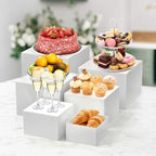 6 Piece Buffet Risers Display Stand for Party, White Acrylic Cube Food Riser with Hollow Bottom, Cupcake Dessert