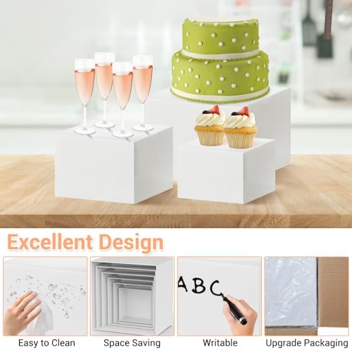 6 Piece Buffet Risers Display Stand for Party, White Acrylic Cube Food Riser with Hollow Bottom, Cupcake Dessert, alternate