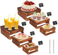 6-Piece Rustic Wood Buffet Risers with Mini Signs for Dessert Table in Rustic Wood