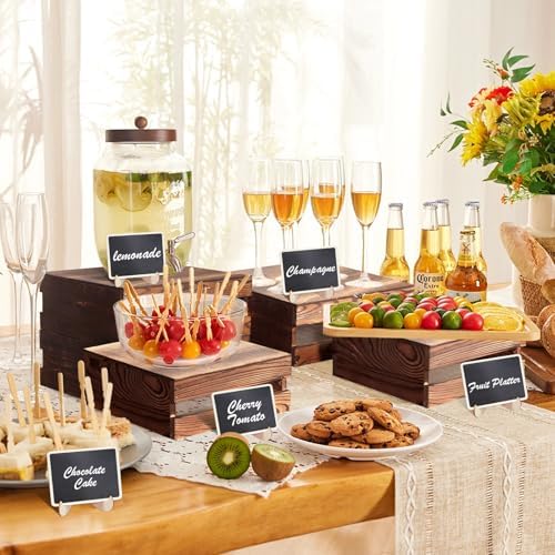 6-Piece Rustic Wood Buffet Risers with Mini Signs for Dessert Table in Rustic Wood, alternate view 2