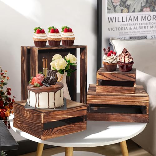 6-Piece Rustic Wood Buffet Risers with Mini Signs for Dessert Table in Rustic Wood, alternate view 4