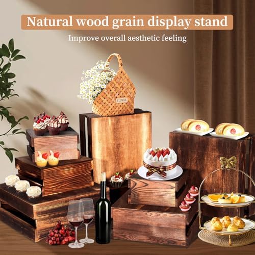 6-Piece Rustic Wood Buffet Risers with Mini Signs for Dessert Table in Rustic Wood, alternate view 7