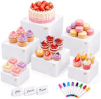 6-Piece White Acrylic Buffet Risers with Signs for Dessert Table in White